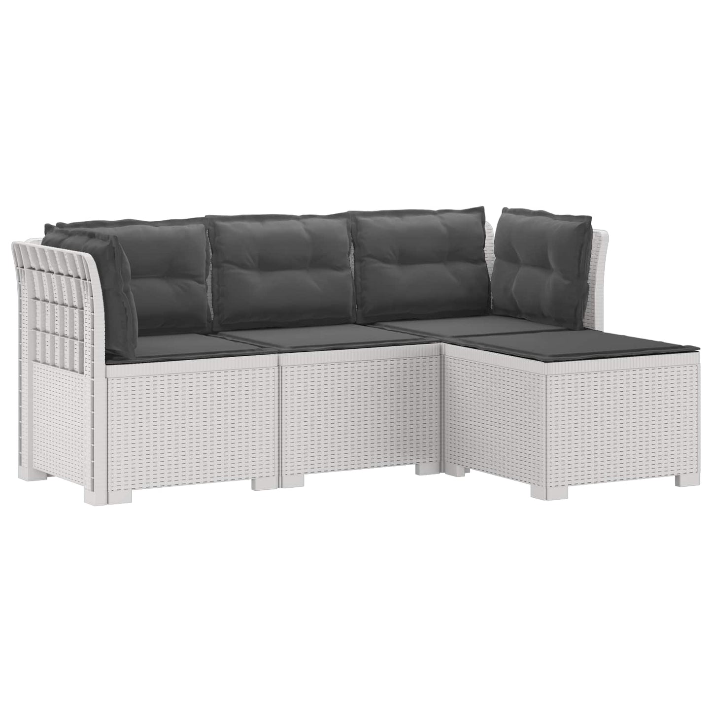 Divano da giardino 4 posti con cuscini aspetto rattan PP Bianco | homemem39