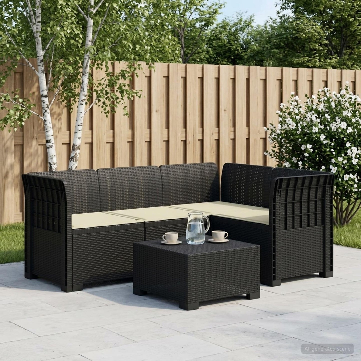 Divano da Giardino 4 Posti con Cuscini Aspetto Rattan PP | homemem39
