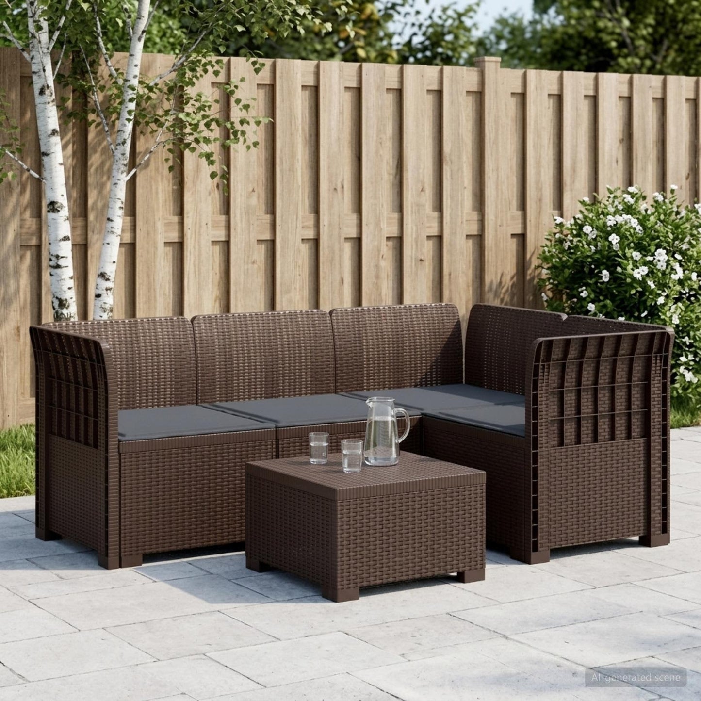 Divano da Giardino 4 Posti con Cuscini Aspetto Rattan PP | homemem39