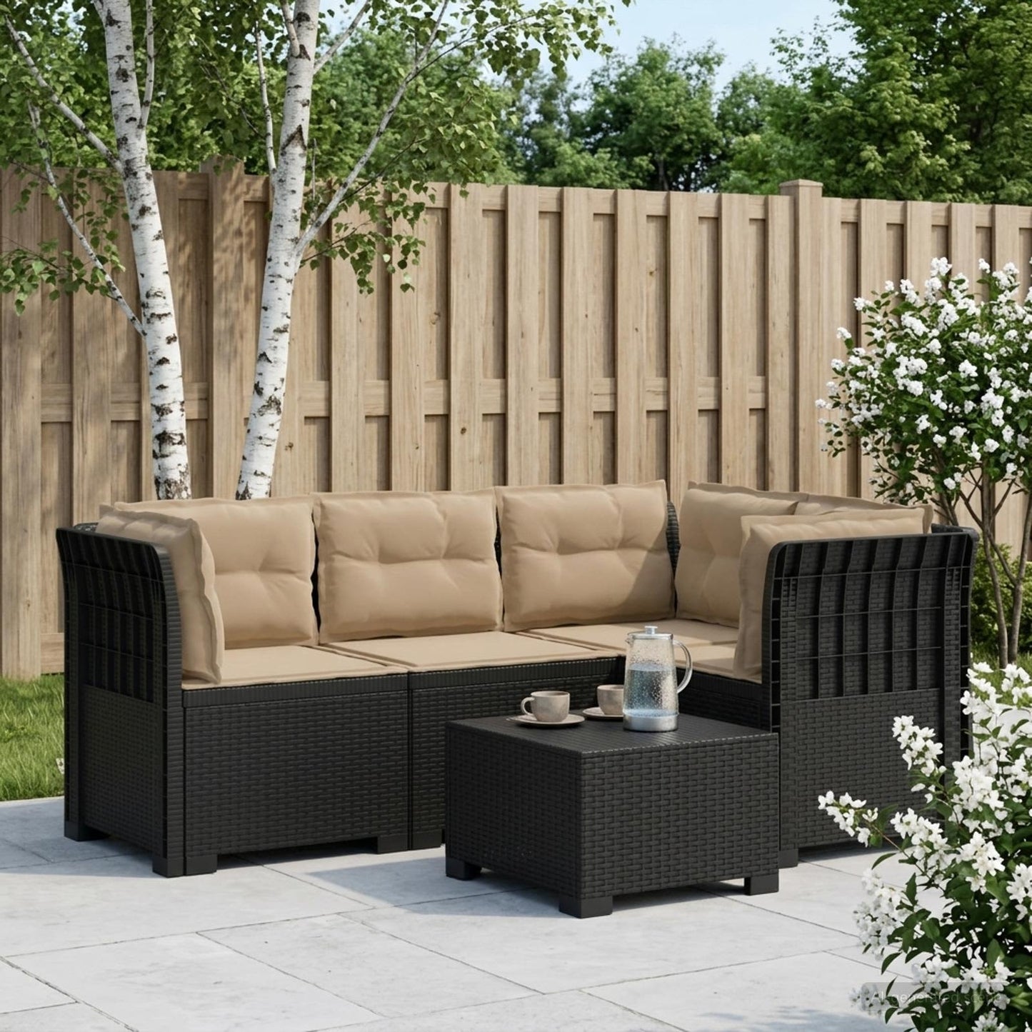 Divano da Giardino 4 Posti con Cuscini Aspetto Rattan PP | homemem39