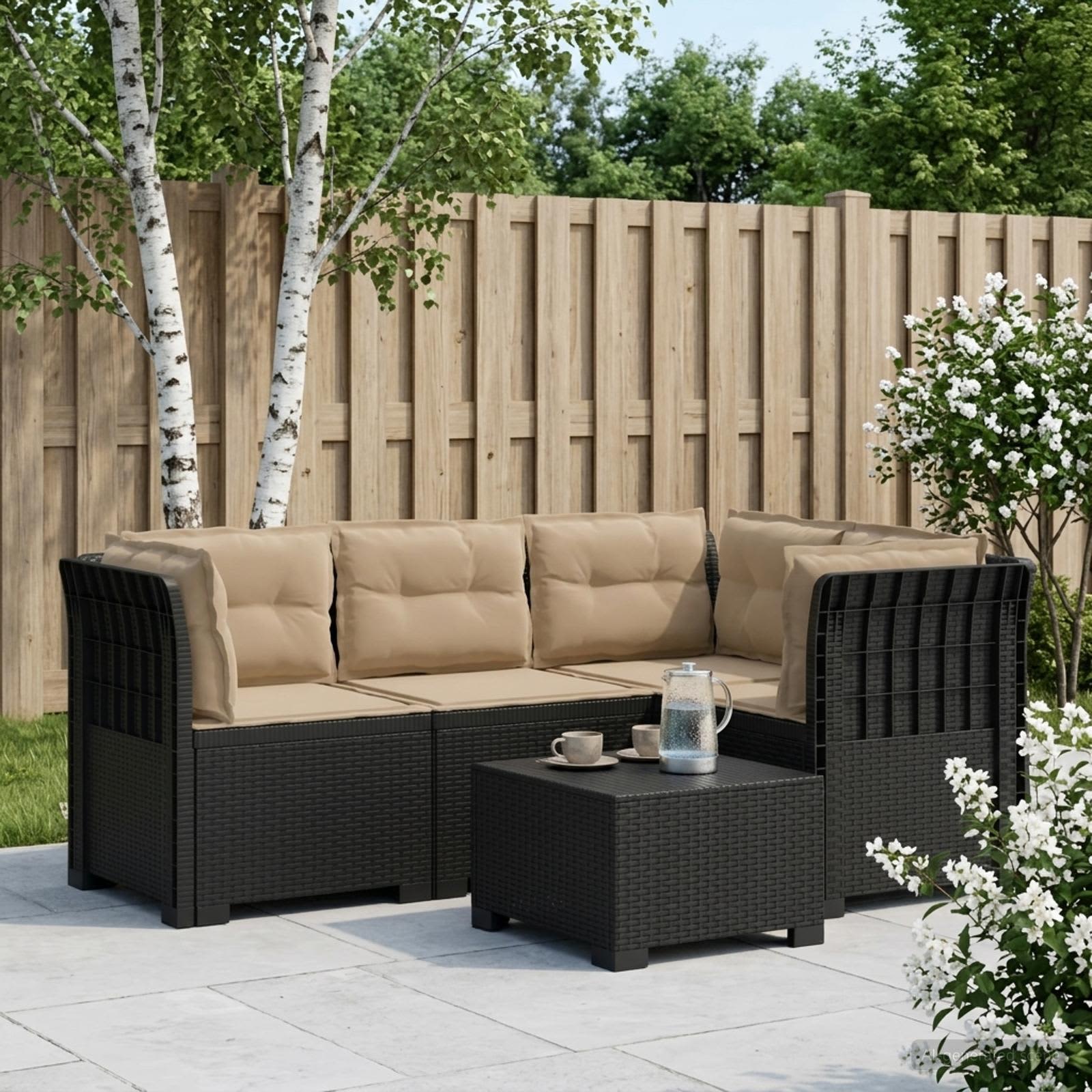 Divano da Giardino 4 Posti con Cuscini Aspetto Rattan PP | homemem39