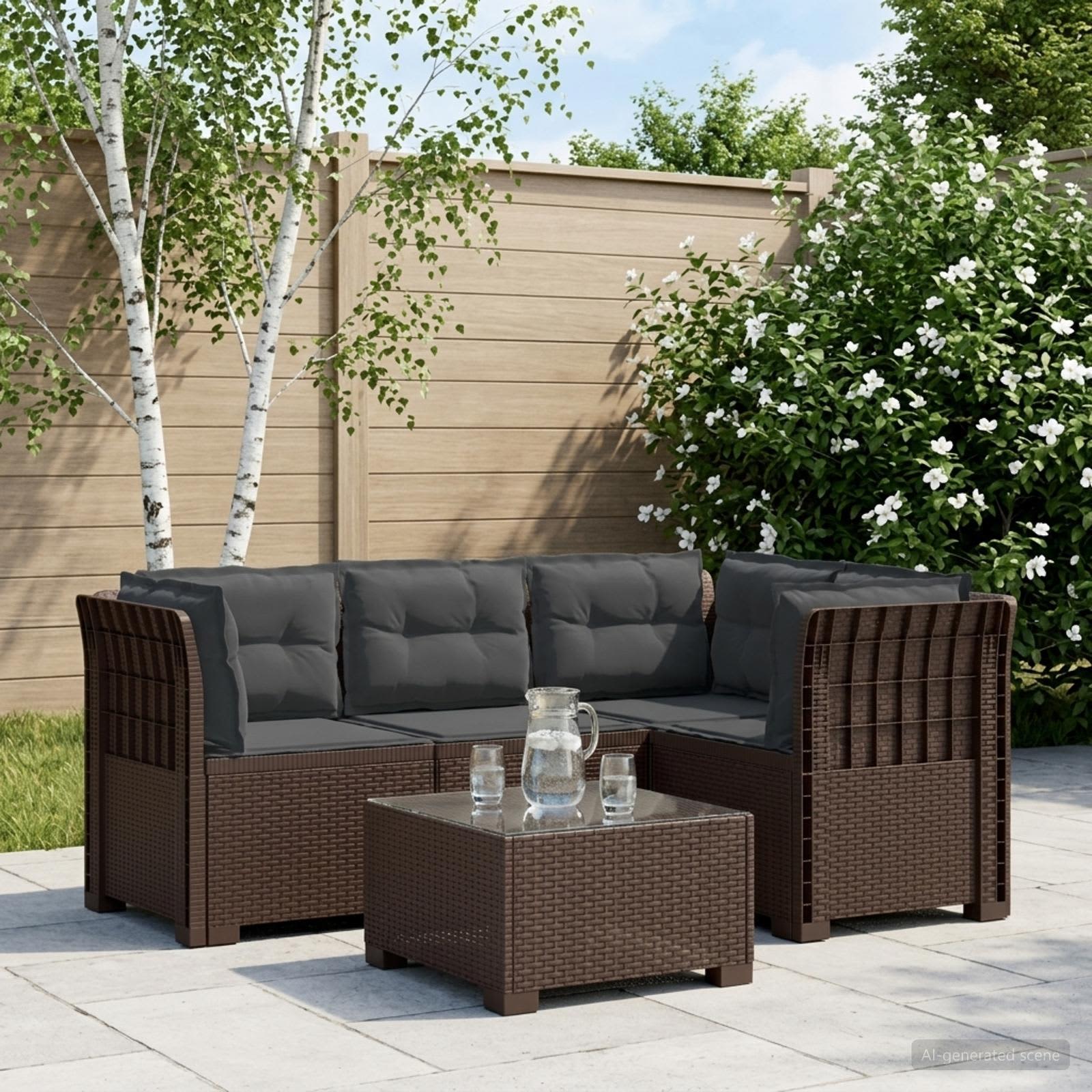 Divano da Giardino 4 Posti con Cuscini Aspetto Rattan PP | homemem39