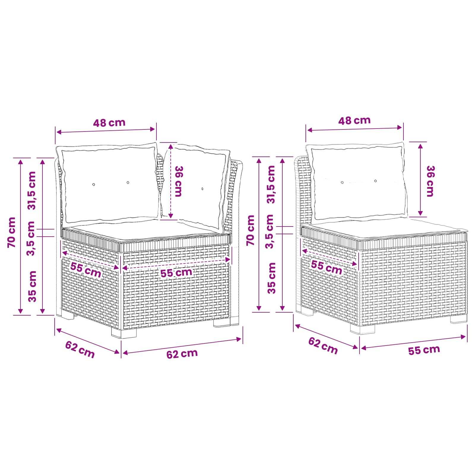 Divano da Giardino 4 Posti con Cuscini Aspetto Rattan PP Bianco | homemem39