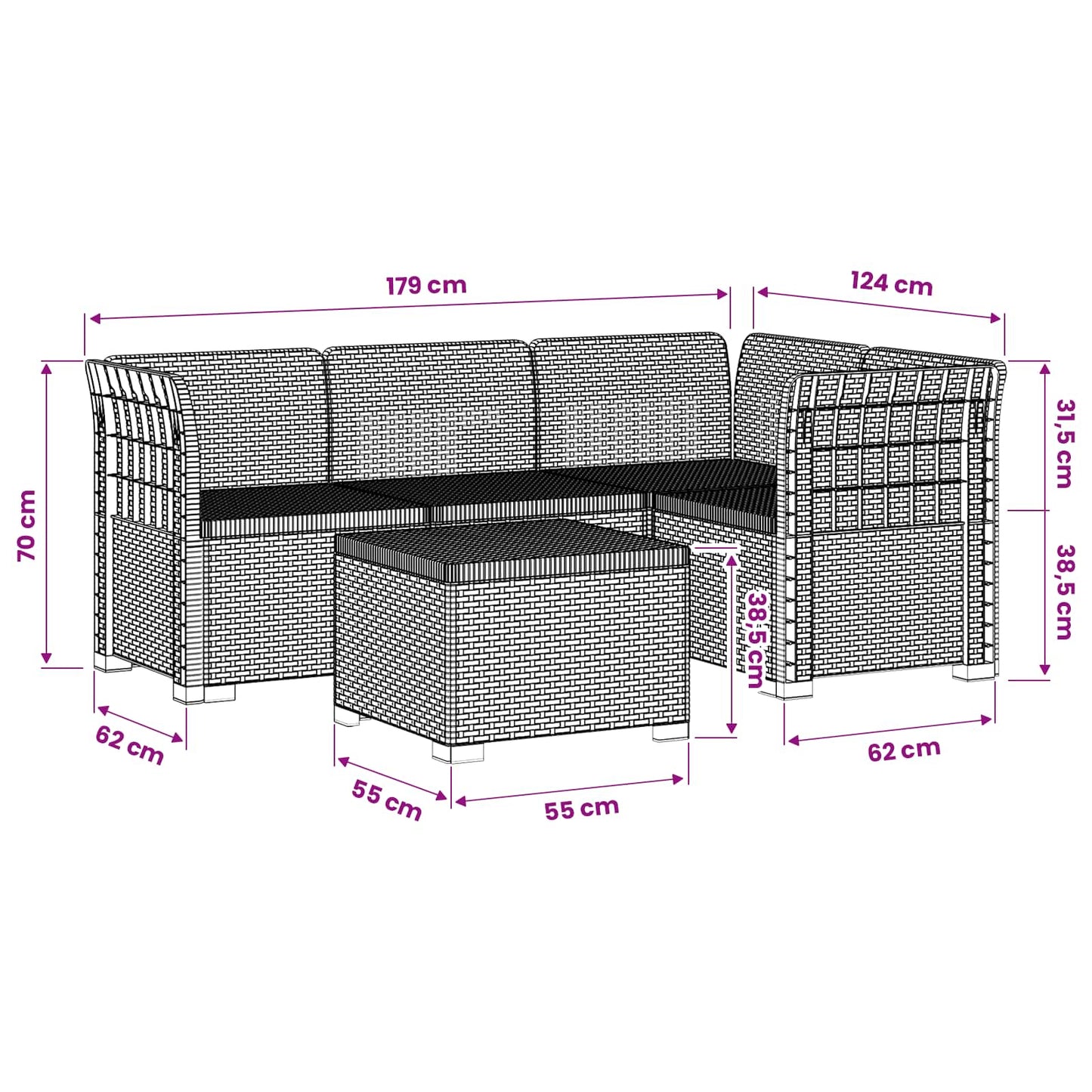 Divano da giardino 4 posti aspetto rattan PP Bianco | homemem39