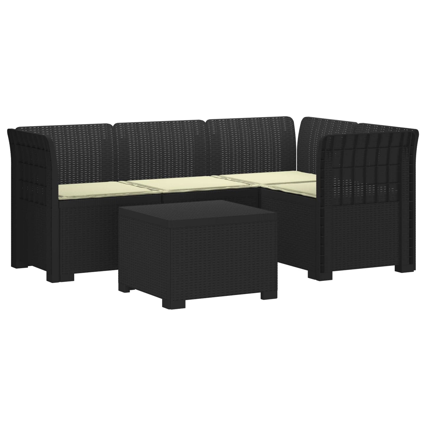 Divano da giardino 4 posti con cuscini aspetto rattan PP