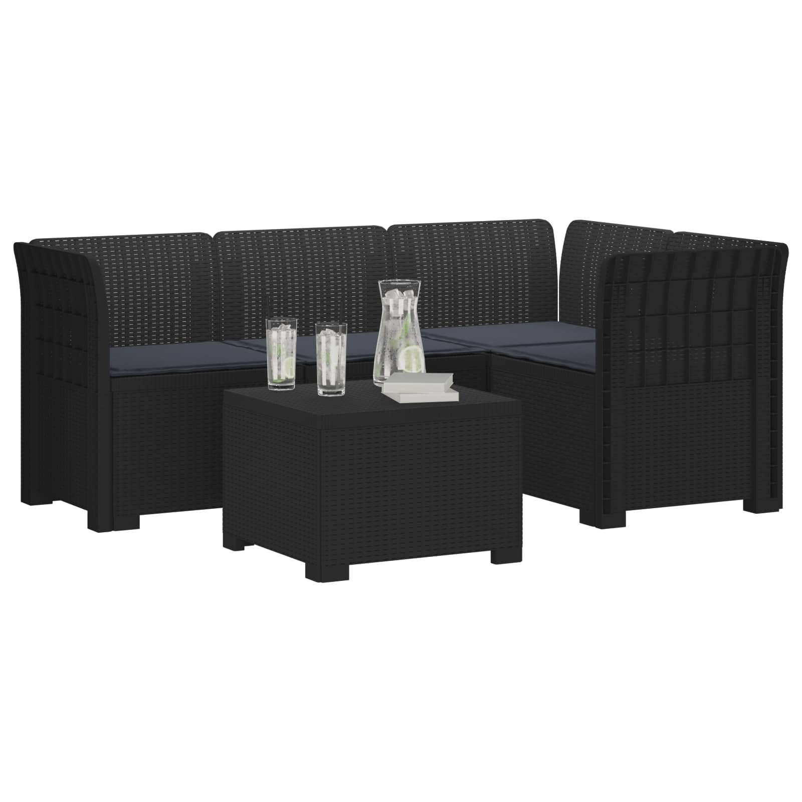 Divano da giardino 4 posti con cuscini aspetto rattan PP | homemem39