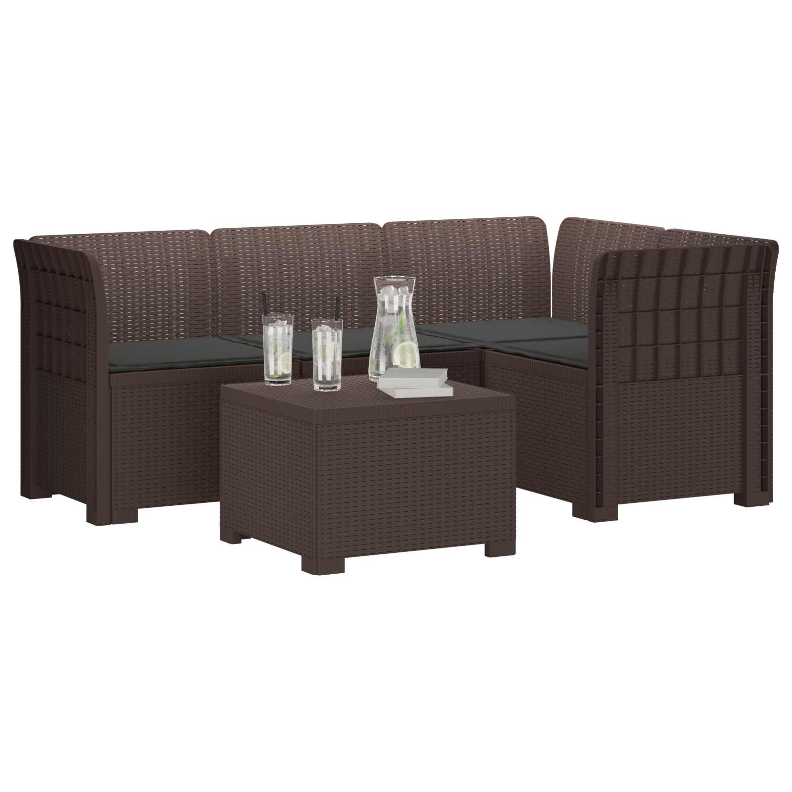 Divano da giardino 4 posti con cuscini aspetto rattan PP | homemem39