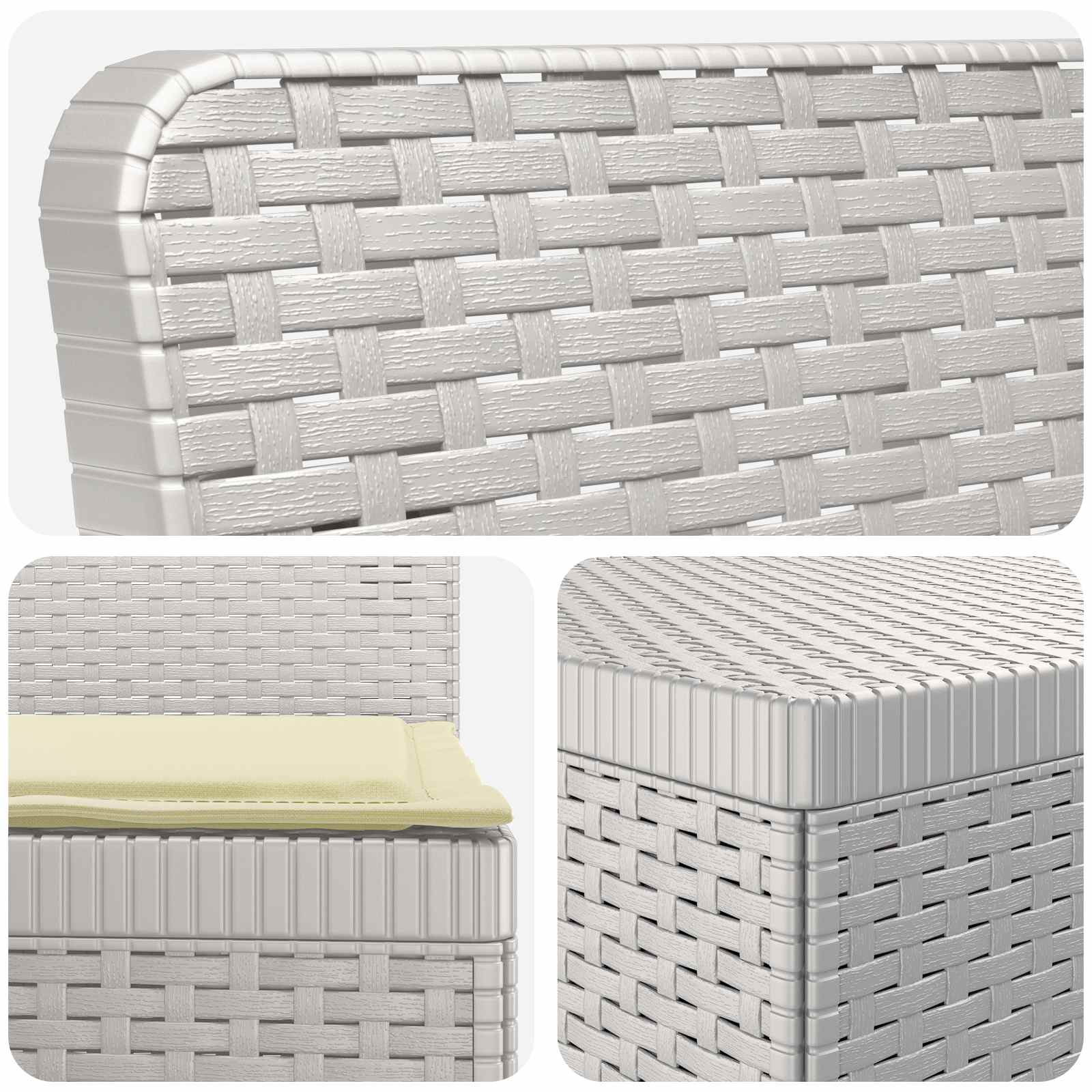 Divano da giardino 4 posti con cuscini aspetto rattan PP Bianco | homemem39