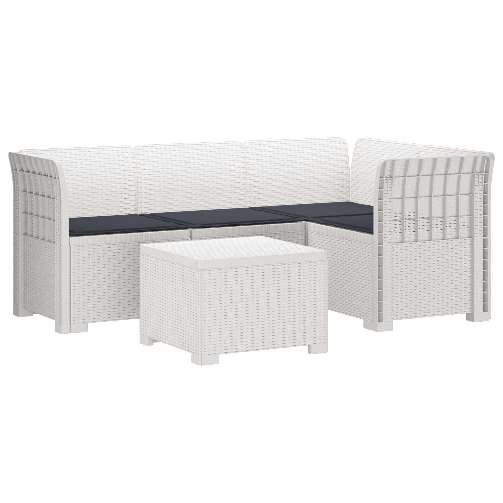 Divano da giardino 4 posti con cuscini aspetto rattan PP Bianco | homemem39