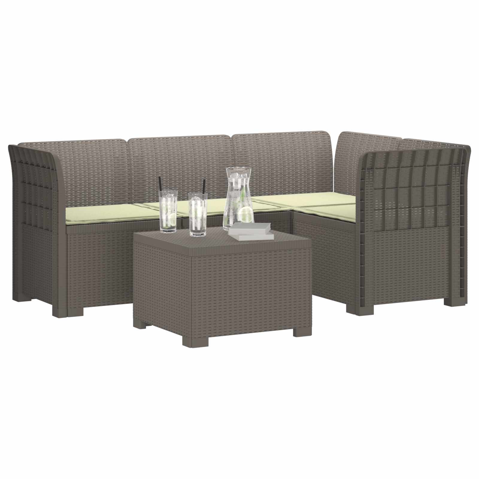 Divano da giardino 4 posti con cuscini aspetto rattan PP | homemem39