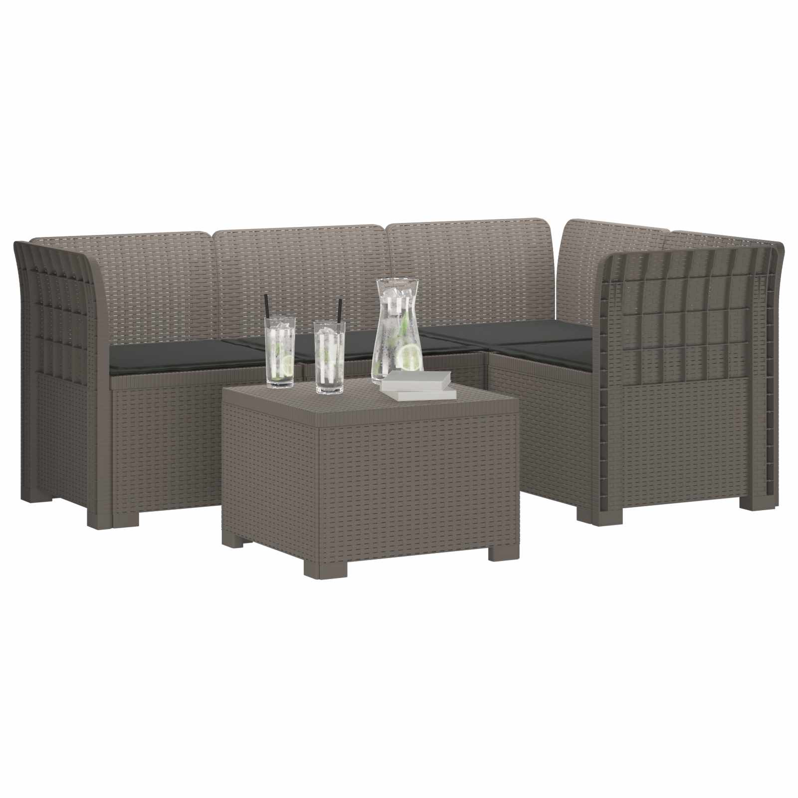 Divano da giardino 4 posti con cuscini aspetto rattan PP | homemem39