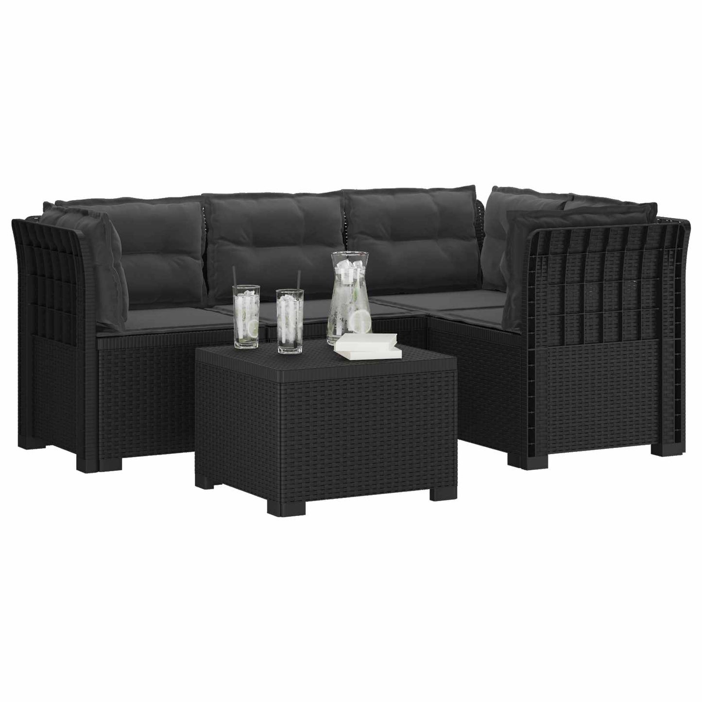 Divano da giardino 4 posti con cuscini aspetto rattan PP | homemem39