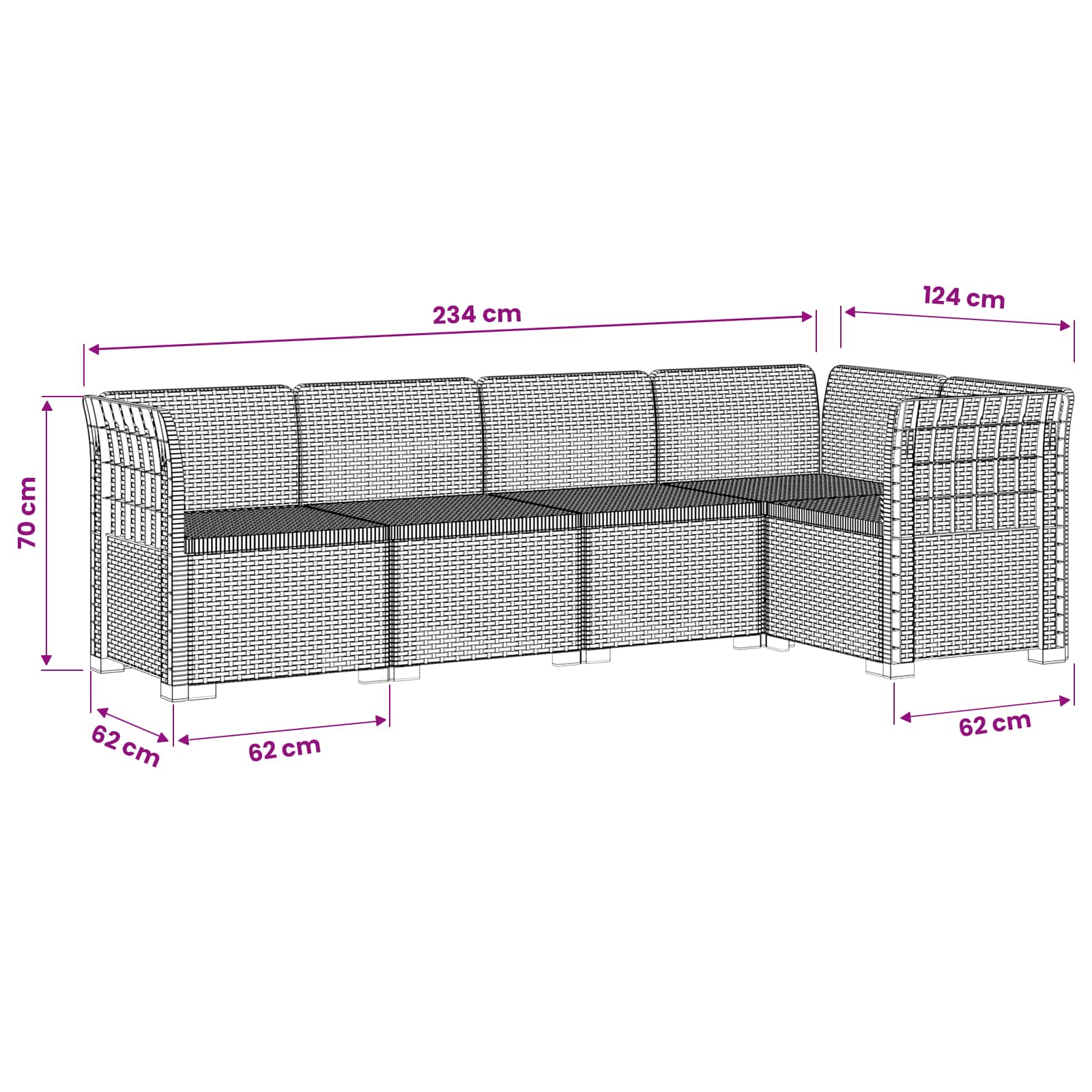 Divano da Giardino 5 Posti Stile Rattan PP Bianco | homemem39