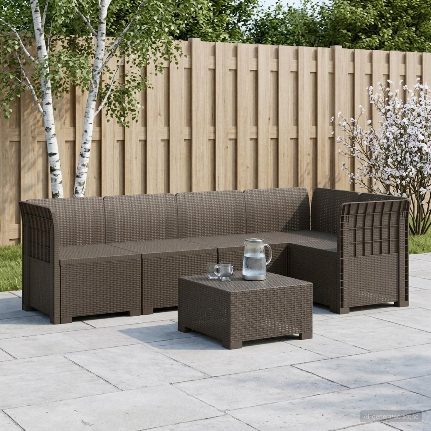 Divano da Giardino 5 Posti Stile Rattan PP Grigio Chiaro | homemem39