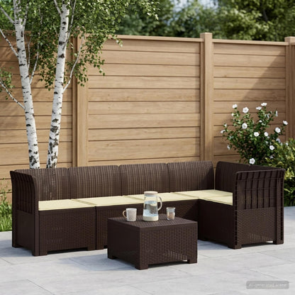 Divano da Giardino 5 Posti con Cuscini Stile Rattan PP Marrone | homemem39