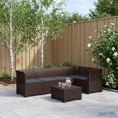 Divano da Giardino 5 Posti con Cuscini Stile Rattan PP Marrone | homemem39