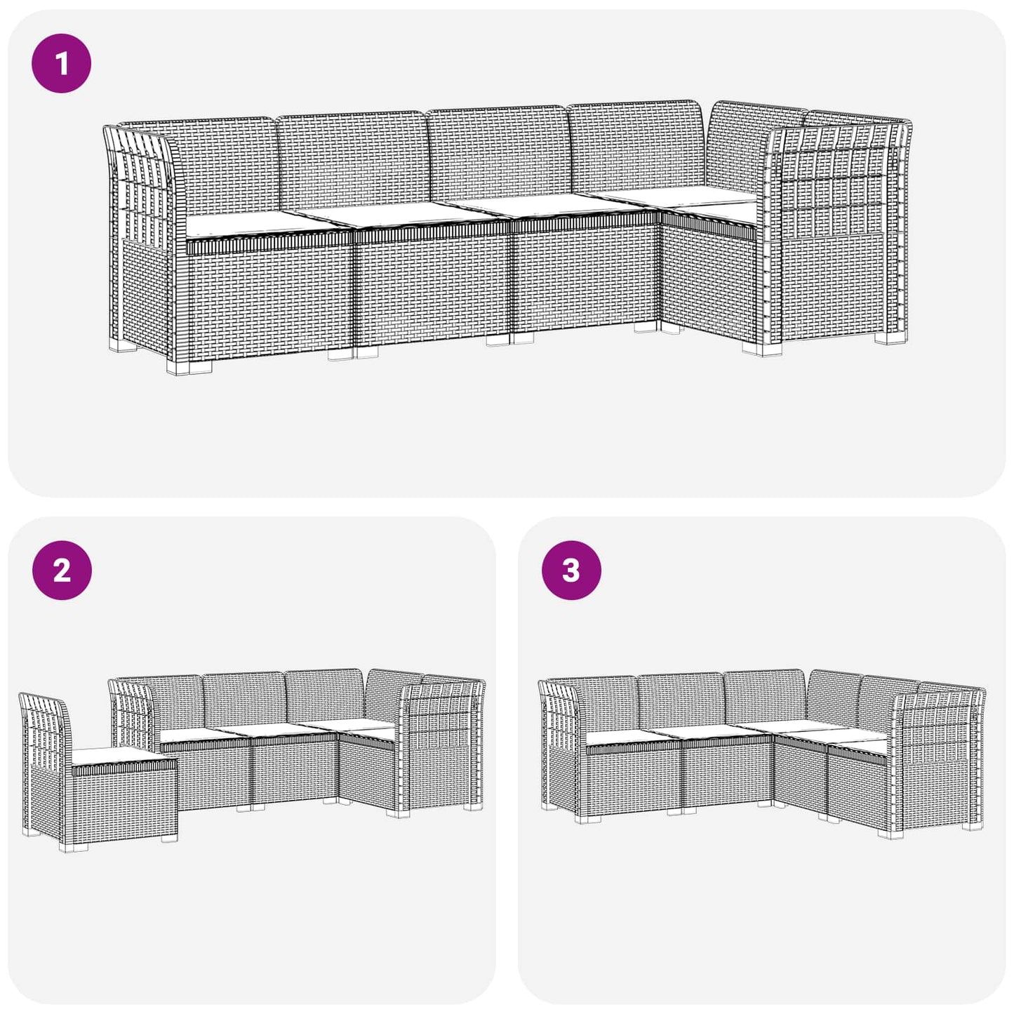 Divano da Giardino 5 Posti con Cuscini Stile Rattan PP Marrone | homemem39