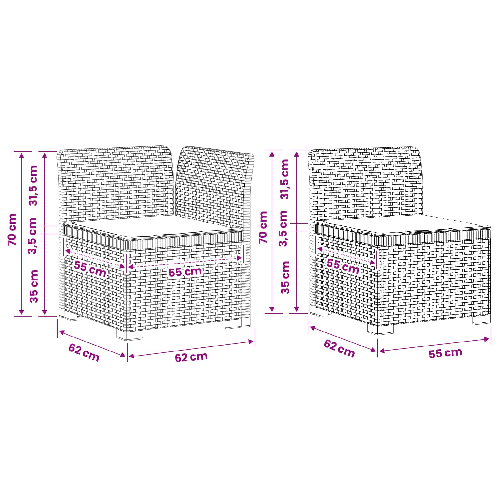 Divano da Giardino 5 Posti con Cuscini Stile Rattan PP | homemem39