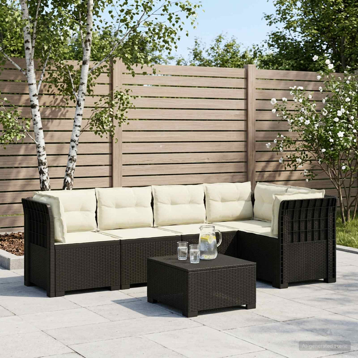 Divano da Giardino 5 Posti con Cuscini Stile Rattan 5 posto PP | homemem39