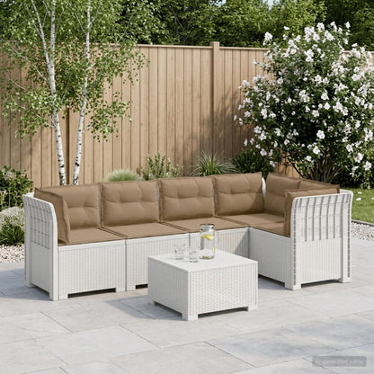 Divano da Giardino 5 Posti con Cuscini Stile Rattan PP Bianco | homemem39