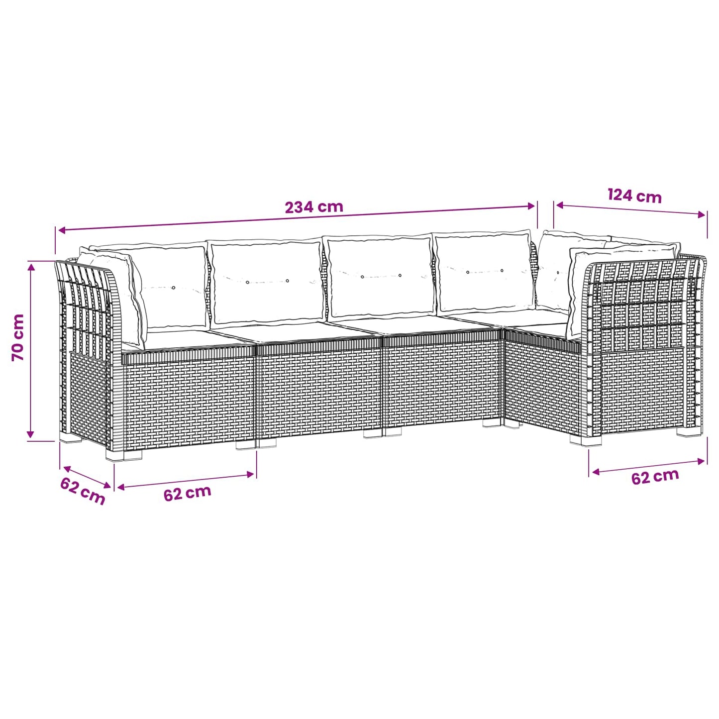 Divano da Giardino 5 Posti con Cuscini Stile Rattan PP Bianco | homemem39