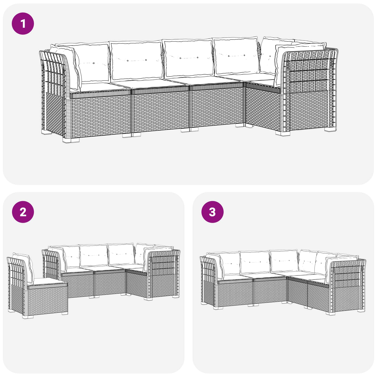 Divano da Giardino 5 Posti con Cuscini Stile Rattan PP Bianco | homemem39