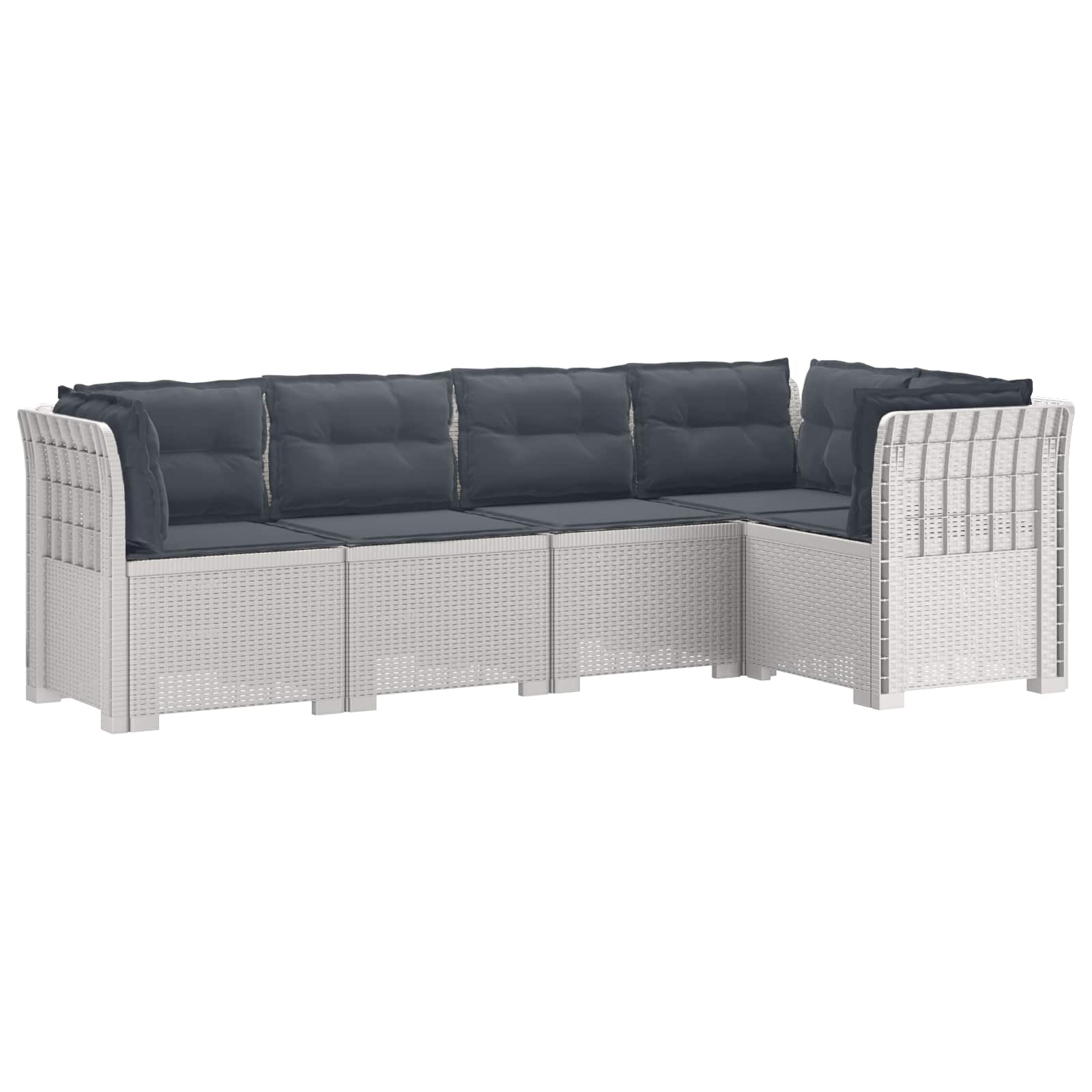 Divano da Giardino 5 Posti con Cuscini Stile Rattan PP Bianco | homemem39