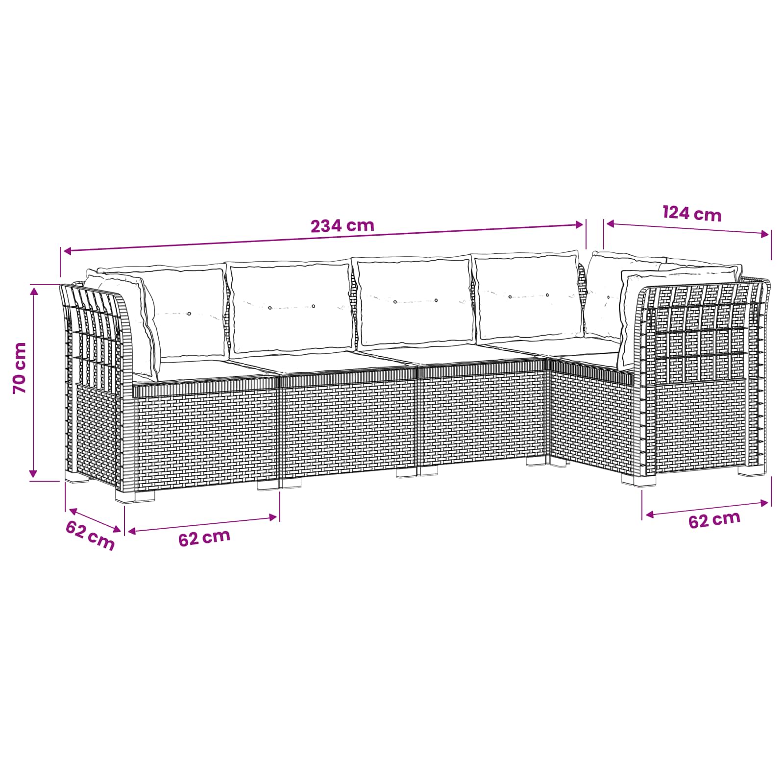 Divano da Giardino 5 Posti con Cuscini Stile Rattan PP Bianco | homemem39