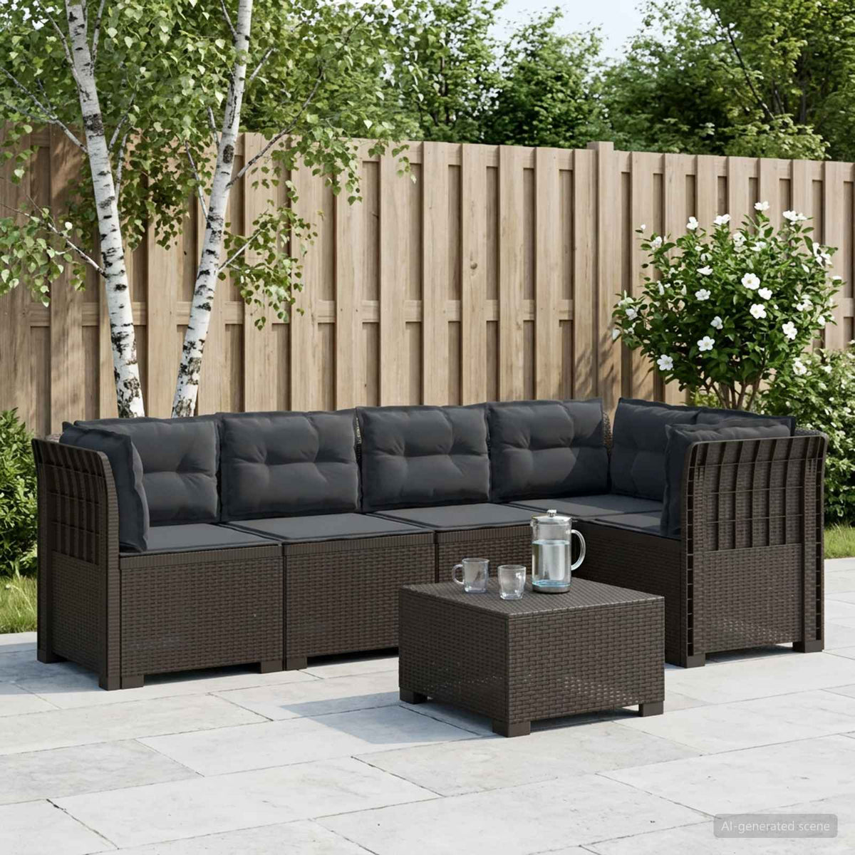 Divano da Giardino 5 Posti con Cuscini Stile Rattan 5 posto PP | homemem39