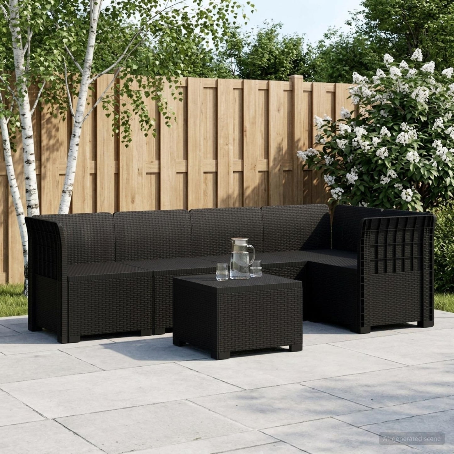 Divano da Giardino 5 Posti Stile Rattan PP Antracite | homemem39