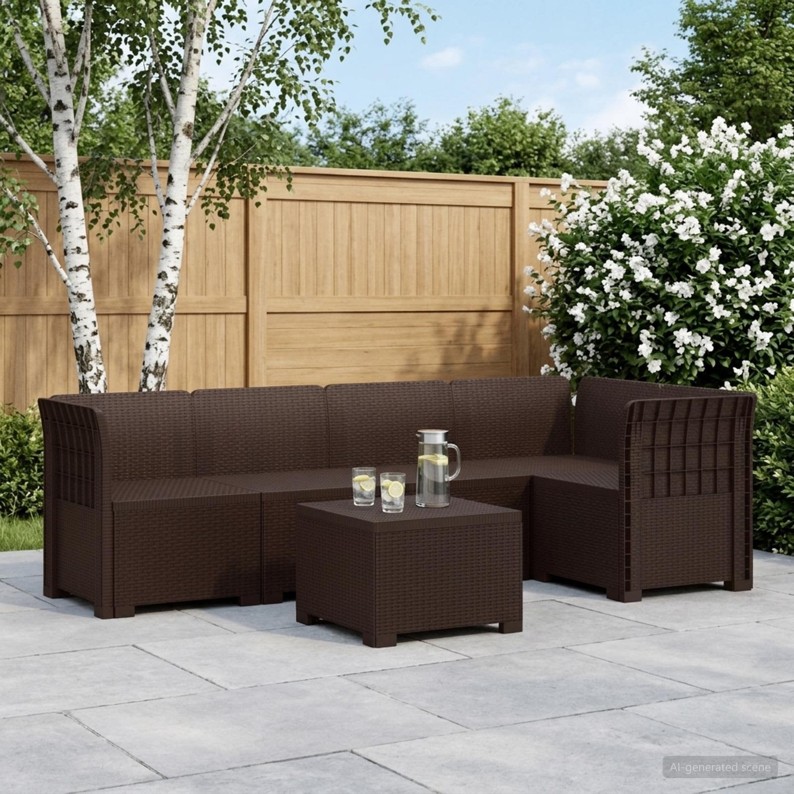 Divano da Giardino 5 Posti Stile Rattan PP Marrone | homemem39