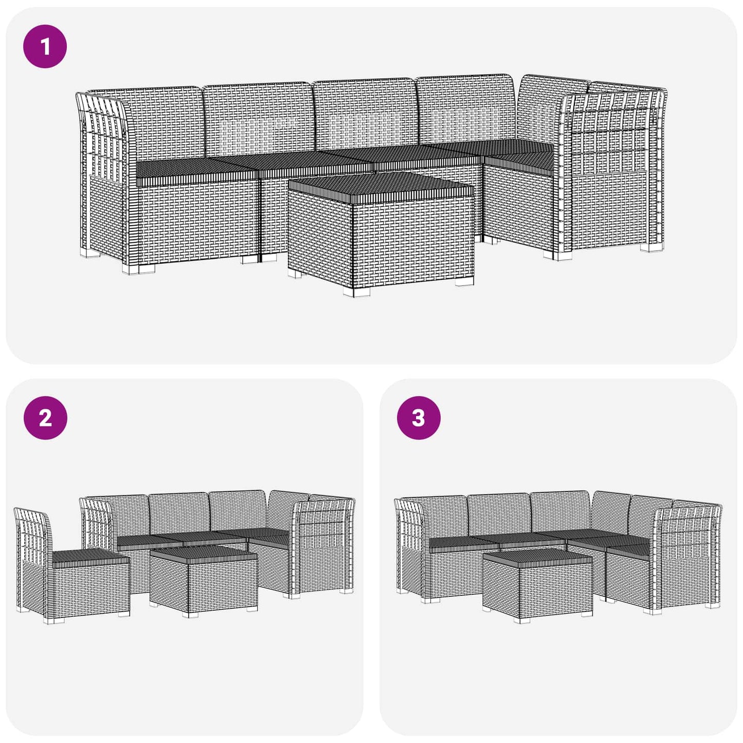 Divano da Giardino 5 Posti Stile Rattan PP Grigio Chiaro | homemem39