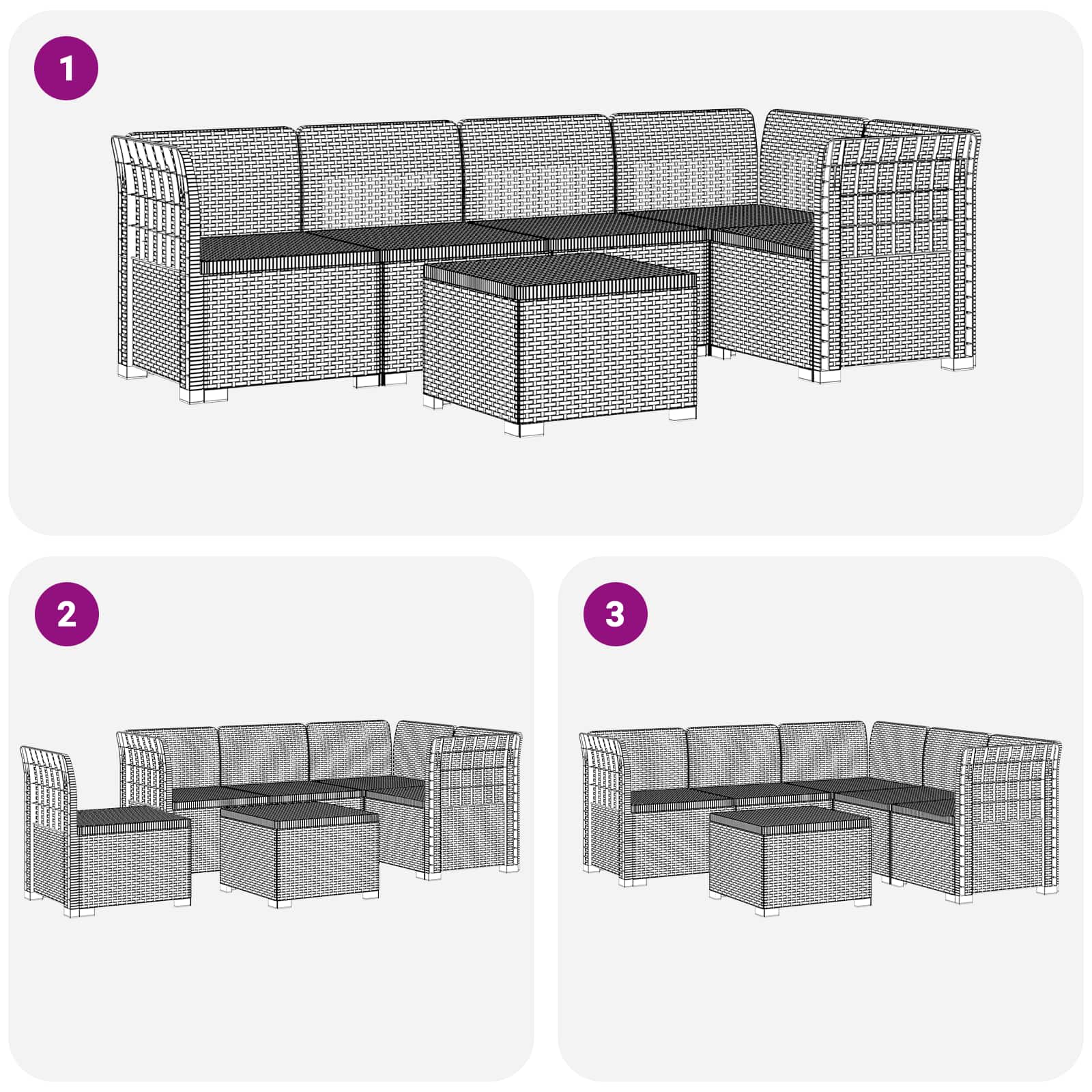 Divano da Giardino 5 Posti Stile Rattan PP Grigio Chiaro | homemem39