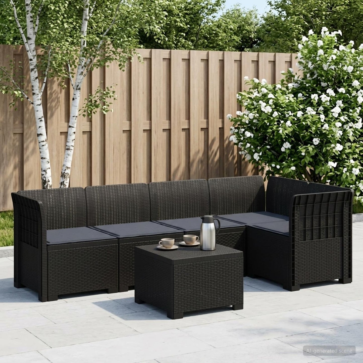 Divano da Giardino 5 Posti con Cuscini Stile Rattan PP | homemem39