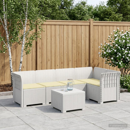 Divano da Giardino 5 Posti con Cuscini Stile Rattan PP Bianco | homemem39