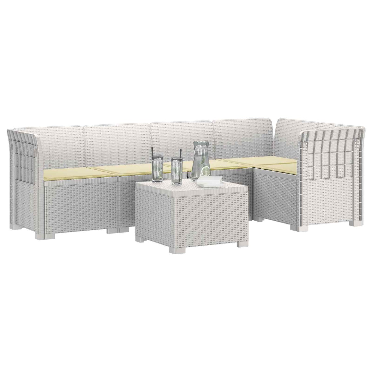 Divano da Giardino 5 Posti con Cuscini Stile Rattan PP Bianco | homemem39