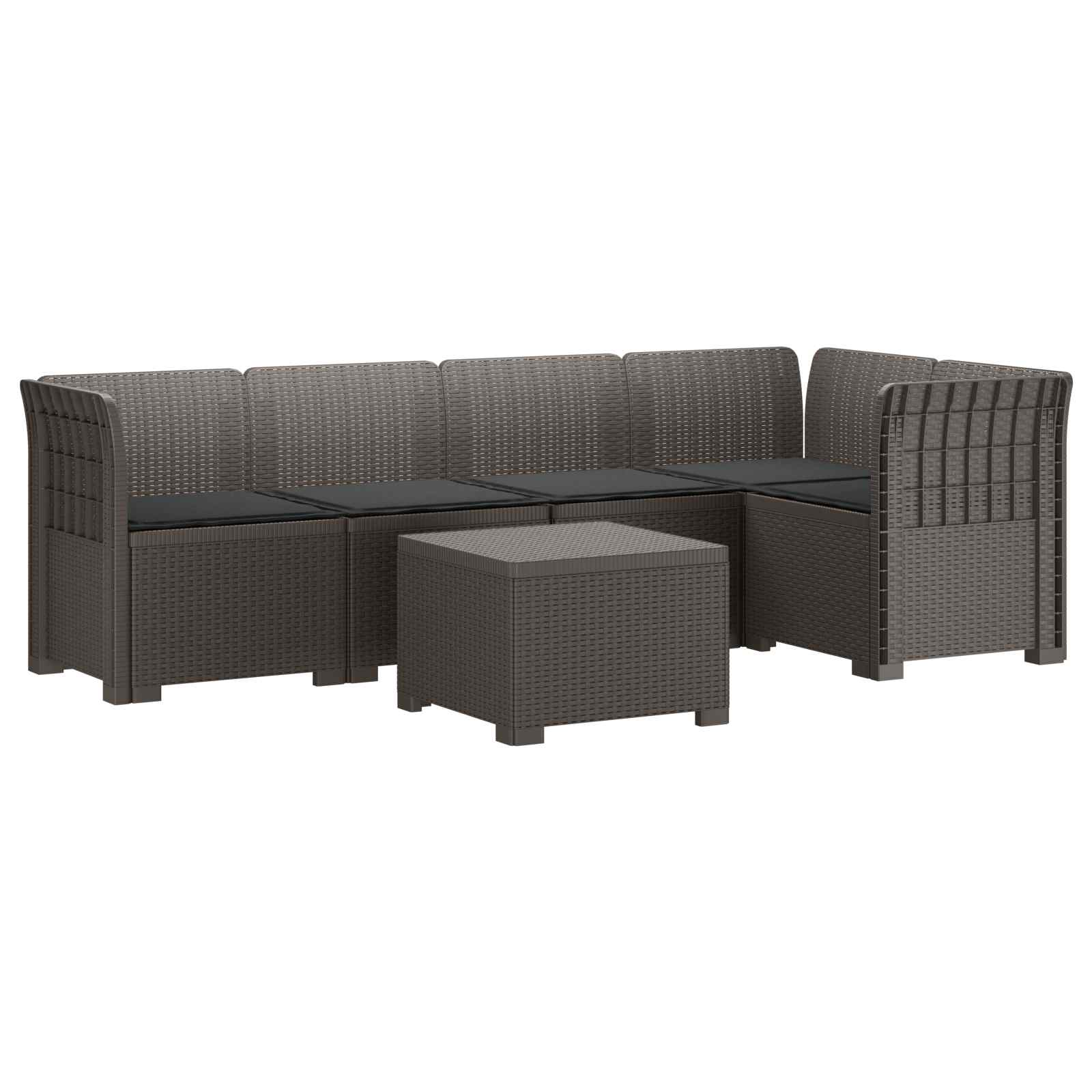 Divano da Giardino 5 Posti con Cuscini Stile Rattan PP | homemem39
