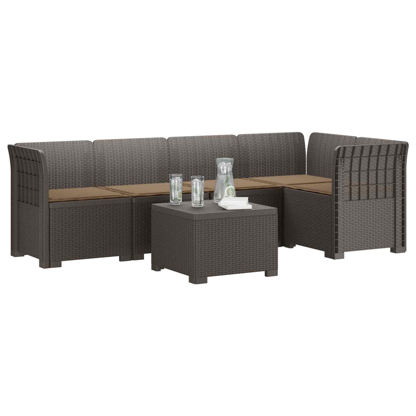 Divano da Giardino 5 Posti con Cuscini Stile Rattan PP | homemem39