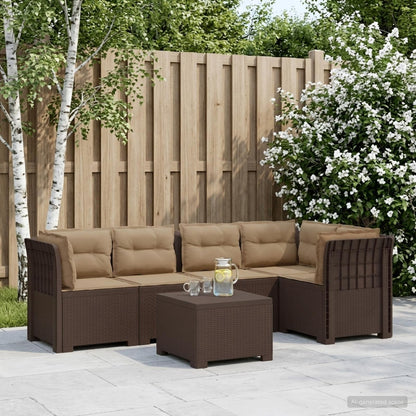 Divano da Giardino 5 Posti con Cuscini Stile Rattan PP Marrone | homemem39