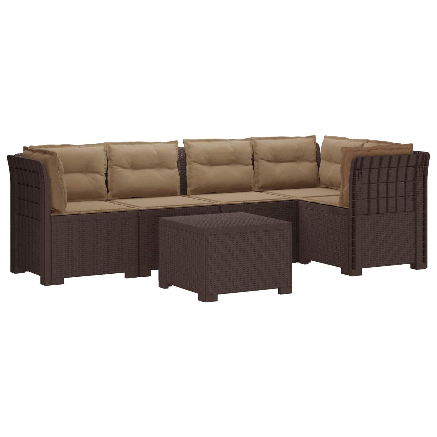 Divano da Giardino 5 Posti con Cuscini Stile Rattan PP Marrone