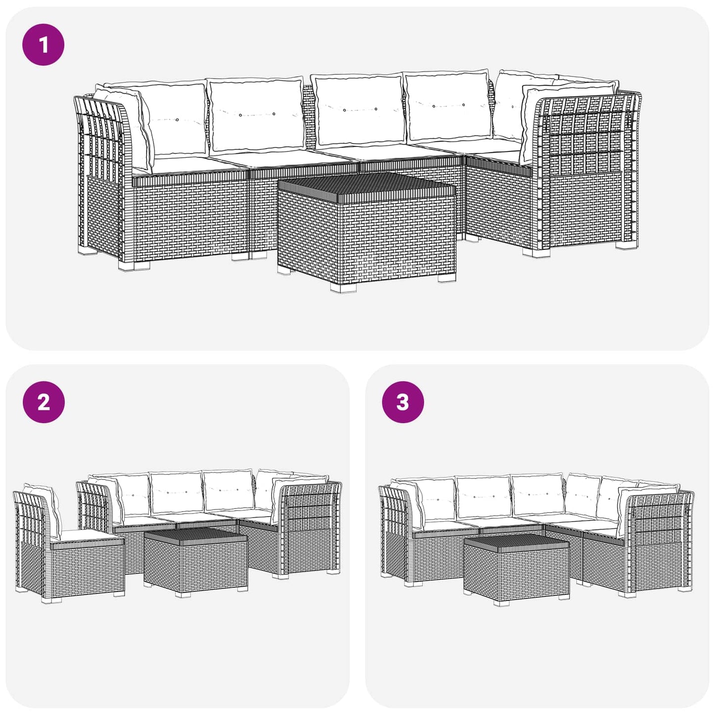 Divano da Giardino 5 Posti con Cuscini Stile Rattan PP Marrone | homemem39