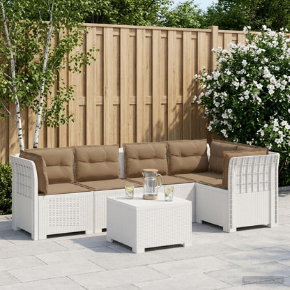 Divano da Giardino 5 Posti con Cuscini Stile Rattan PP Bianco | homemem39