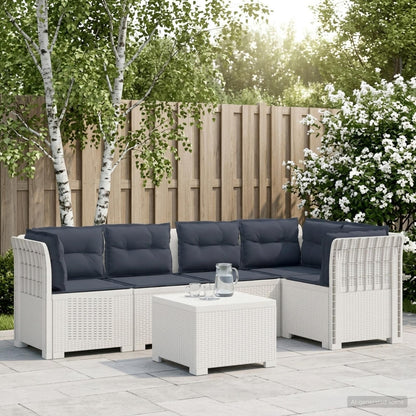 Divano da Giardino 5 Posti con Cuscini Stile Rattan PP Bianco | homemem39