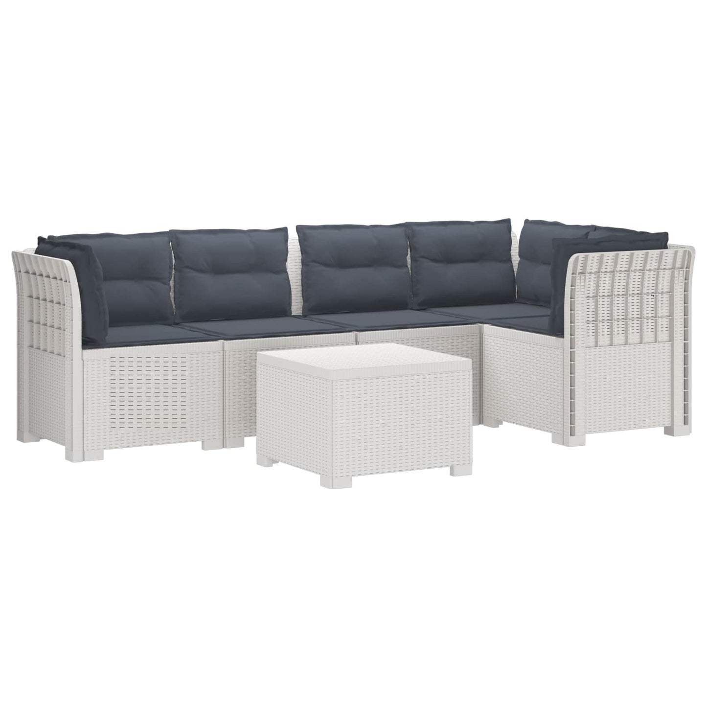 Divano da Giardino 5 Posti con Cuscini Stile Rattan PP Bianco | homemem39