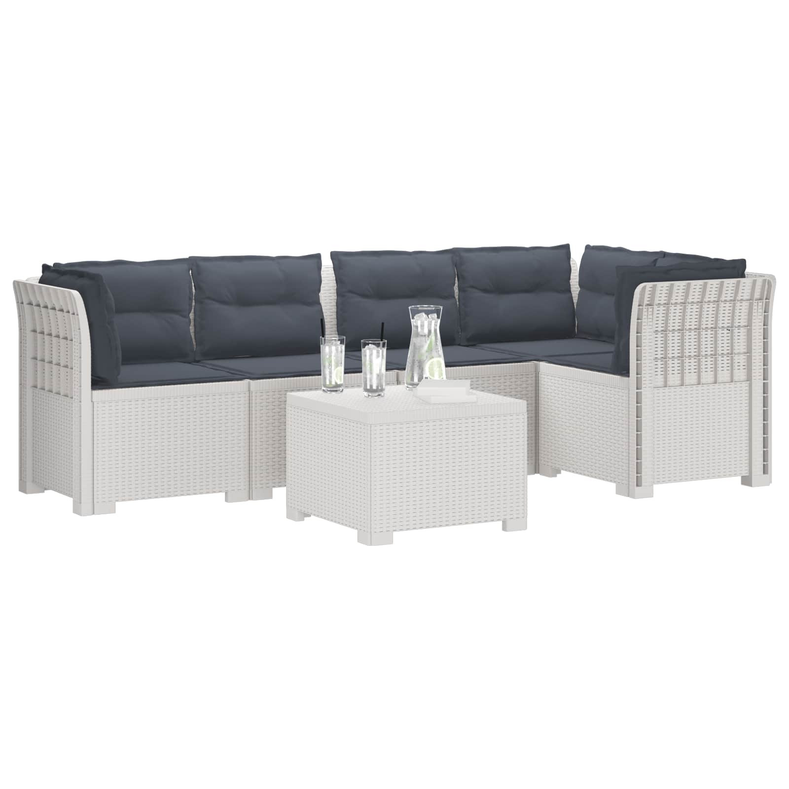 Divano da Giardino 5 Posti con Cuscini Stile Rattan PP Bianco | homemem39
