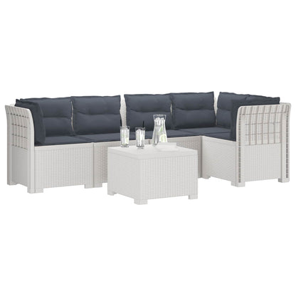 Divano da Giardino 5 Posti con Cuscini Stile Rattan PP Bianco | homemem39