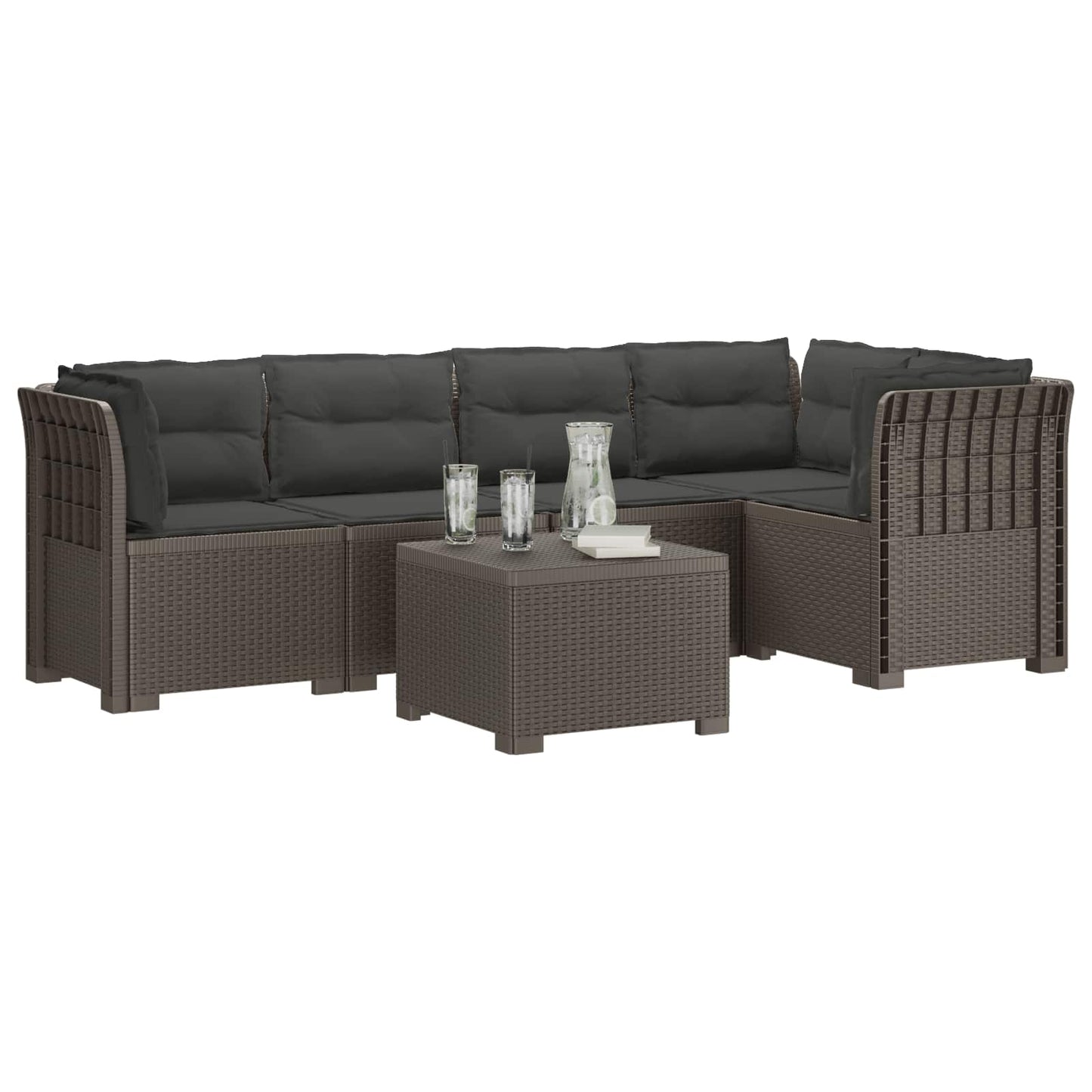 Divano da Giardino 5 Posti con Cuscini Stile Rattan PP