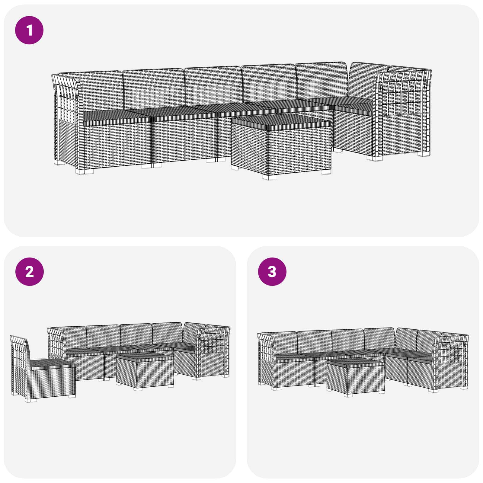 Divano da Giardino 6 Posti Aspetto Rattan PP Grigio Chiaro | homemem39