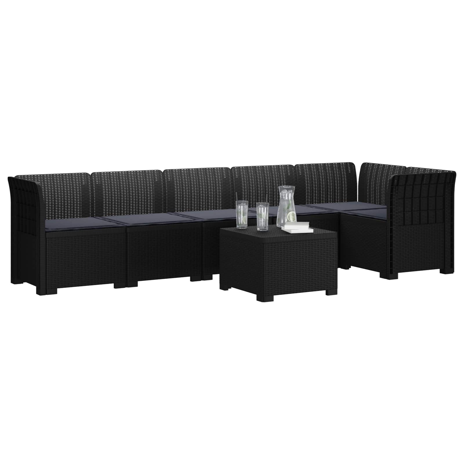 Divano da Giardino 6 Posti con Cuscini Aspetto Rattan PP | homemem39