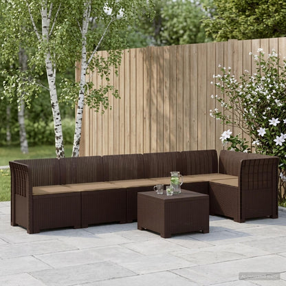 Divano da Giardino 6 Posti con Cuscini Aspetto Rattan PP | homemem39